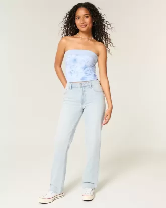 Gerade geschnittene Jeans mit hoher Taille und heller Waschung