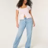 Gerade geschnittene Jeans mit hoher Taille und heller Waschung
