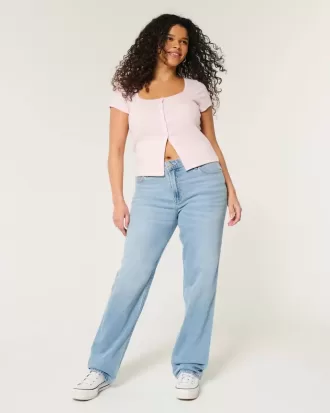 Gerade geschnittene Jeans mit hoher Taille und heller Waschung