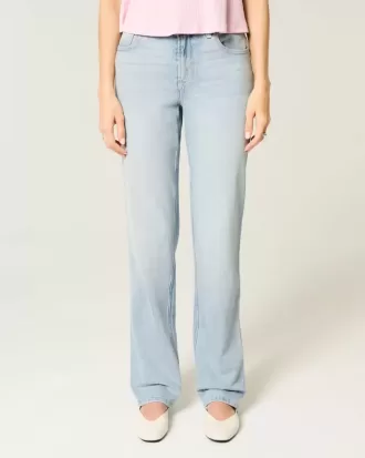 Gerade geschnittene Jeans mit hoher Taille und heller Waschung