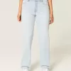 Gerade geschnittene Jeans mit hoher Taille und heller Waschung