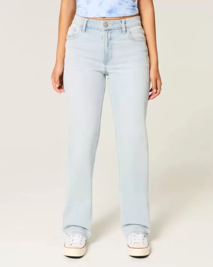 Gerade geschnittene Jeans mit hoher Taille und heller Waschung