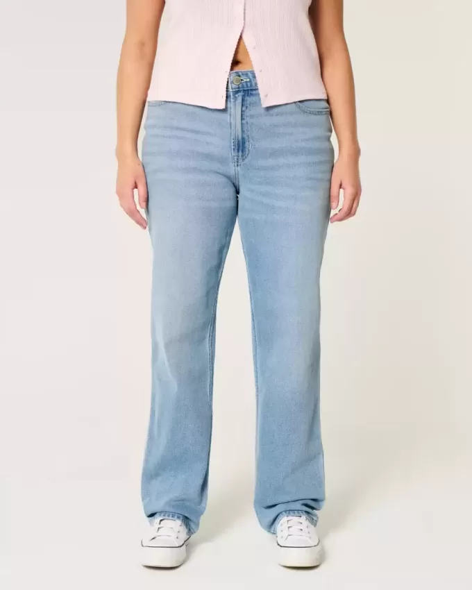 Gerade geschnittene Jeans mit hoher Taille und heller Waschung