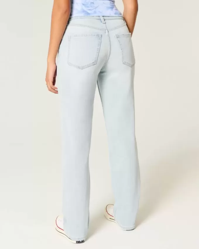 Gerade geschnittene Jeans mit hoher Taille und heller Waschung