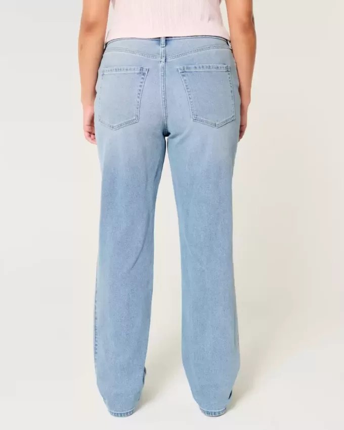Gerade geschnittene Jeans mit hoher Taille und heller Waschung