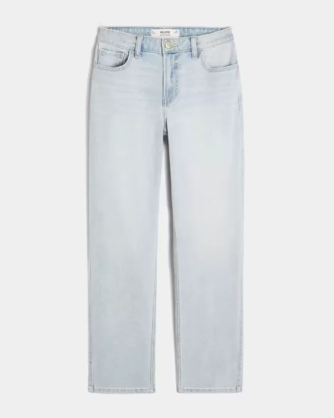 Gerade geschnittene Jeans mit hoher Taille und heller Waschung