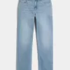 Gerade geschnittene Jeans mit hoher Taille und heller Waschung