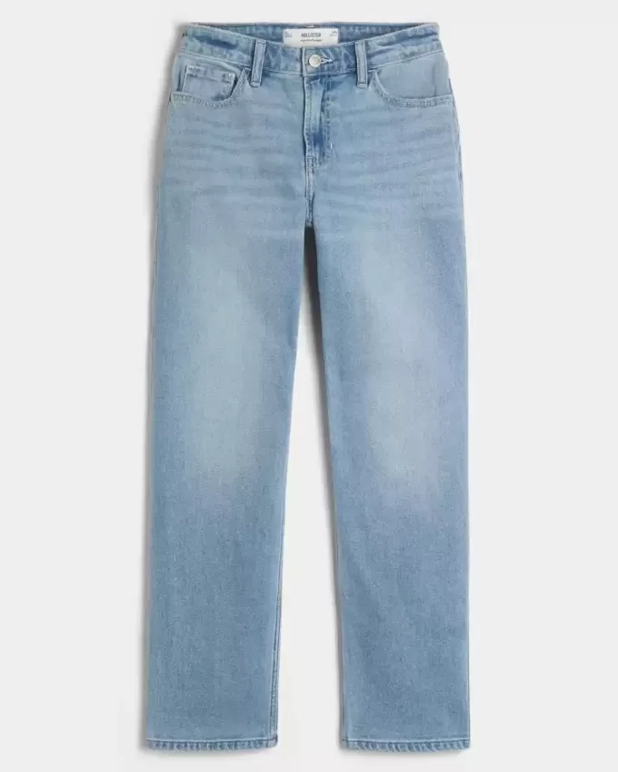 Gerade geschnittene Jeans mit hoher Taille und heller Waschung