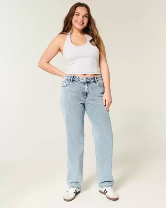 Gerade geschnittene Jeans mit hoher Taille und mittlerer Waschung