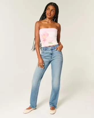 Gerade geschnittene Jeans mit hoher Taille und mittlerer Waschung