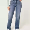 Gerade geschnittene Jeans mit hoher Taille und mittlerer Waschung