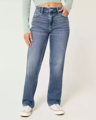Gerade geschnittene Jeans mit hoher Taille und mittlerer Waschung
