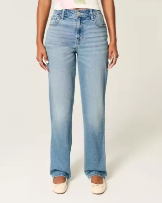 Gerade geschnittene Jeans mit hoher Taille und mittlerer Waschung