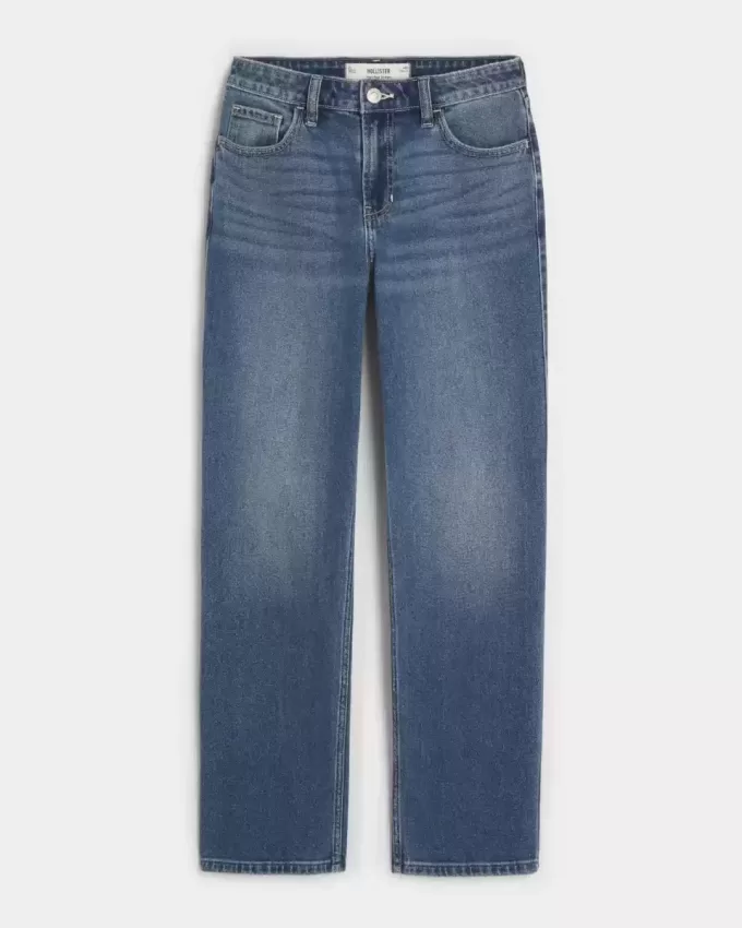 Gerade geschnittene Jeans mit hoher Taille und mittlerer Waschung