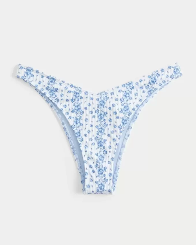 Gerippte Cheekiest-Bikinihose mit hohem Beinausschnitt und V-Taille