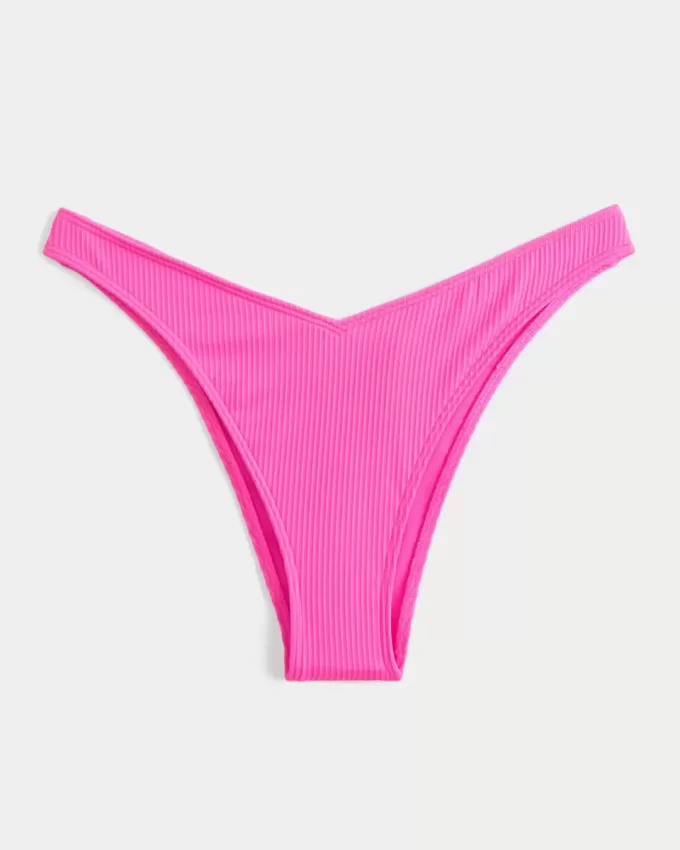 Gerippte Cheekiest-Bikinihose mit hohem Beinausschnitt und V-Taille