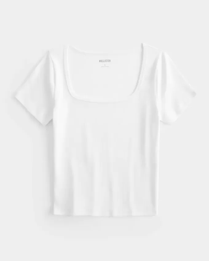 Geripptes Baby-T-Shirt mit eckigem Ausschnitt