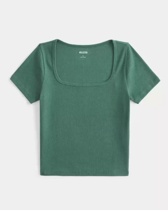 Geripptes Baby-T-Shirt mit eckigem Ausschnitt