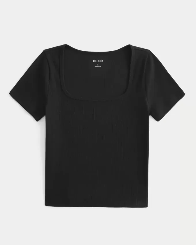 Geripptes Baby-T-Shirt mit eckigem Ausschnitt