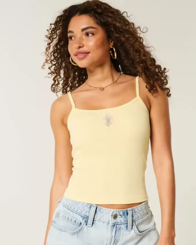 Geripptes Camisole mit Blumengrafik