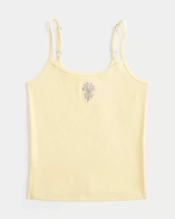 Geripptes Camisole mit Blumengrafik