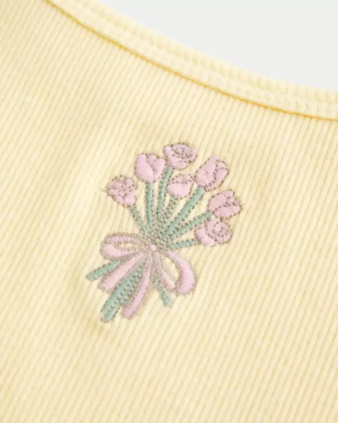 Geripptes Camisole mit Blumengrafik