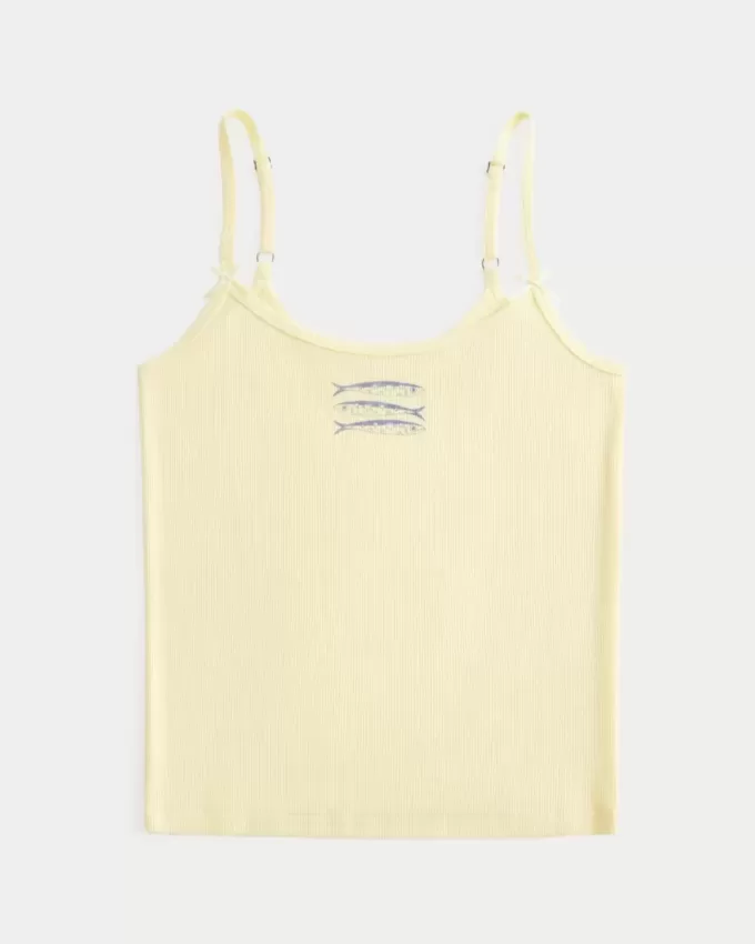 Geripptes Camisole mit Fisch-Grafik