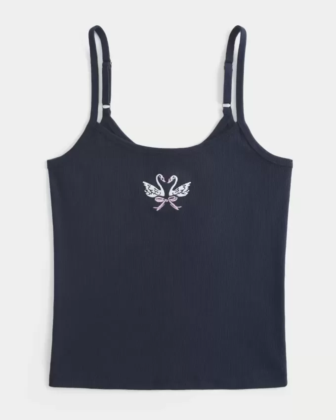 Geripptes Camisole mit Schwanengrafik