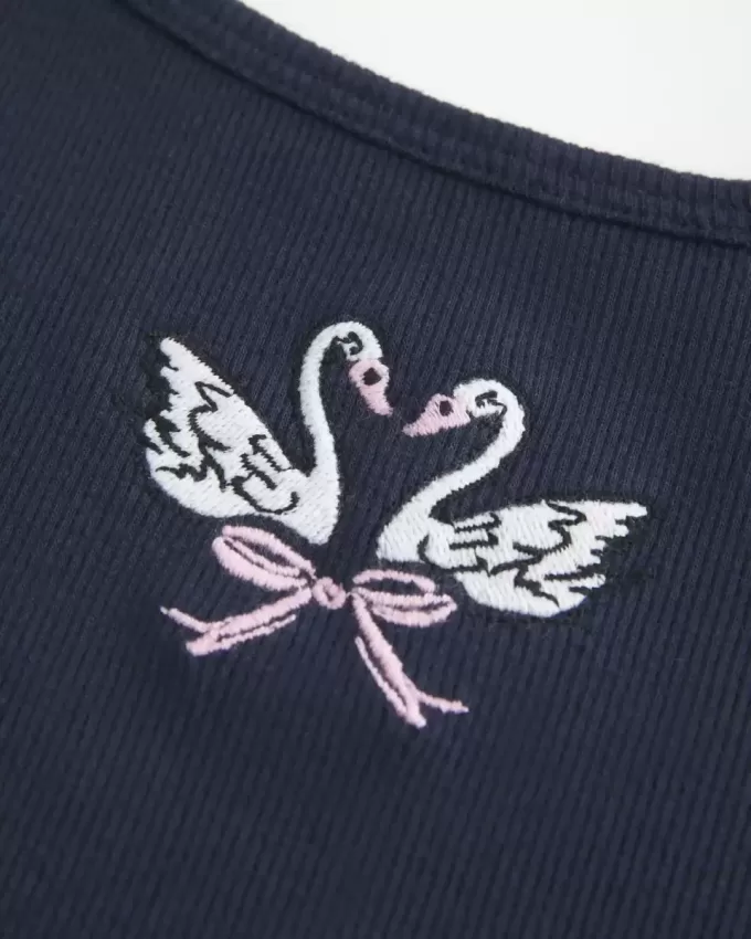Geripptes Camisole mit Schwanengrafik