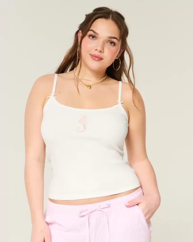 Geripptes Camisole mit Seepferdchen-Grafik