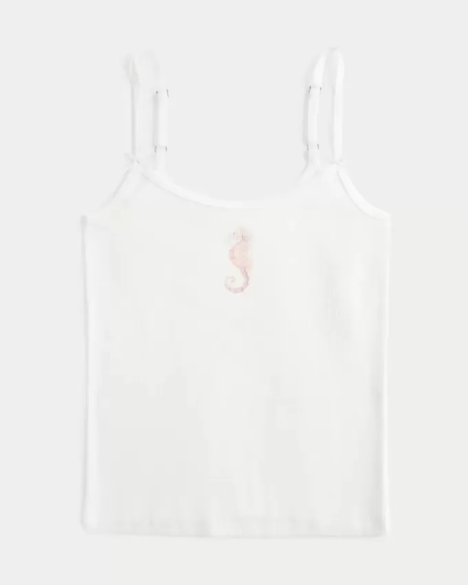 Geripptes Camisole mit Seepferdchen-Grafik