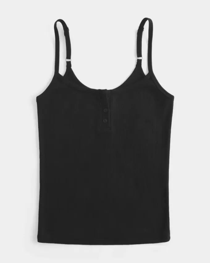 Geripptes Henley-Camisole mit Kerbe Geripptes Henley-Camisole mit Kerbe