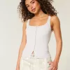 Geripptes Tanktop mit durchgehender Knopfleiste und quadratischem Ausschnitt