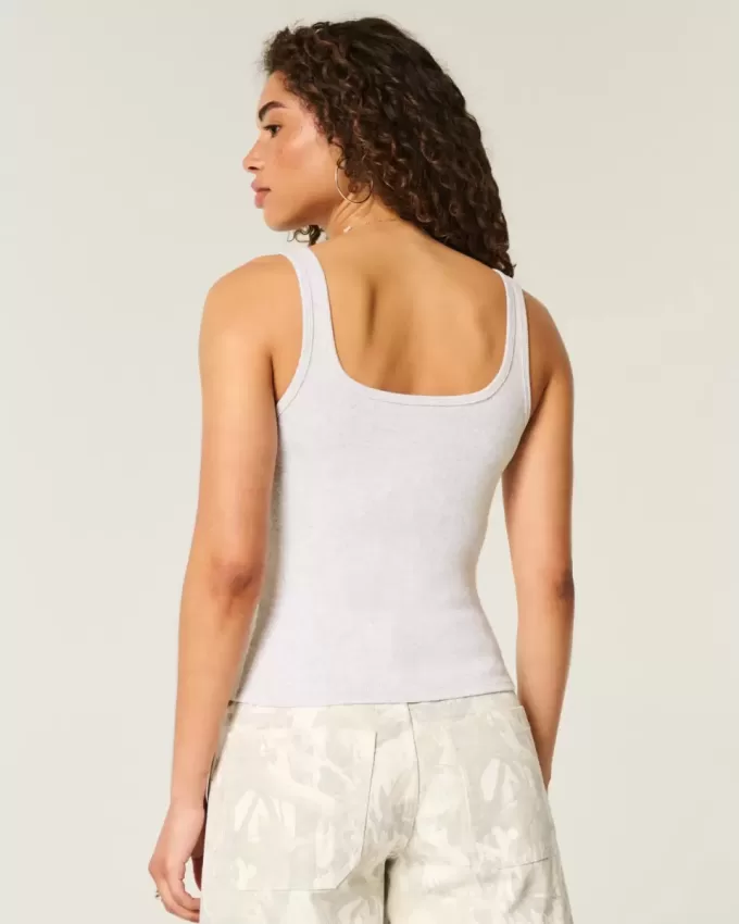Geripptes Tanktop mit durchgehender Knopfleiste und quadratischem Ausschnitt