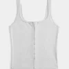 Geripptes Tanktop mit durchgehender Knopfleiste und quadratischem Ausschnitt
