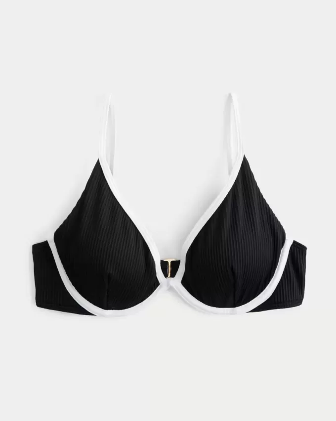 Geripptes, tiefes Bikinioberteil mit Bügeln Geripptes, tiefes Bikinioberteil mit Bügeln