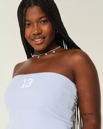 Geripptes, trägerloses Tube-Top mit Grafik
