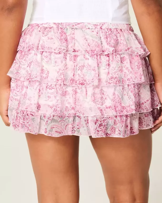 Gestufter Mini-Skort aus Chiffon