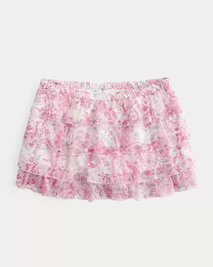Gestufter Mini-Skort aus Chiffon