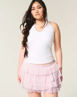 Gestufter Mini-Skort aus Spitzen-Chiffon