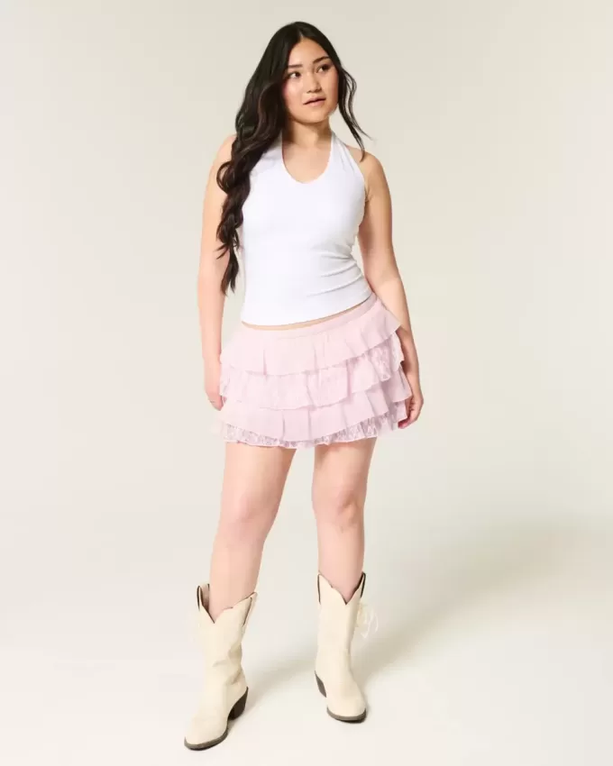 Gestufter Mini-Skort aus Spitzen-Chiffon