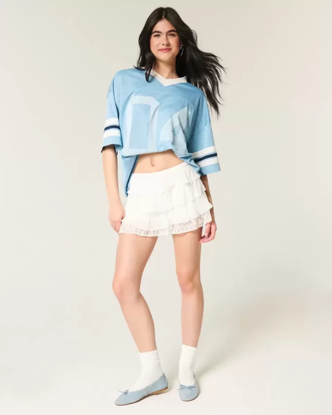 Gestufter Mini-Skort aus Spitzen-Chiffon Gestufter Mini-Skort aus Spitzen-Chiffon