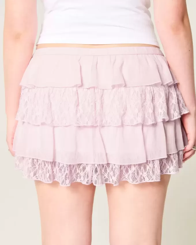 Gestufter Mini-Skort aus Spitzen-Chiffon