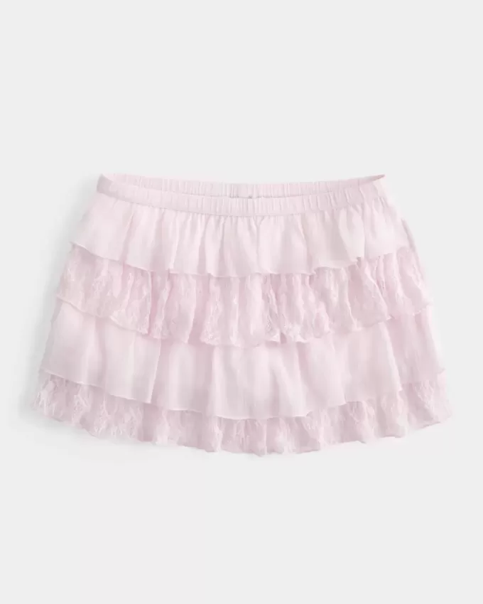 Gestufter Mini-Skort aus Spitzen-Chiffon