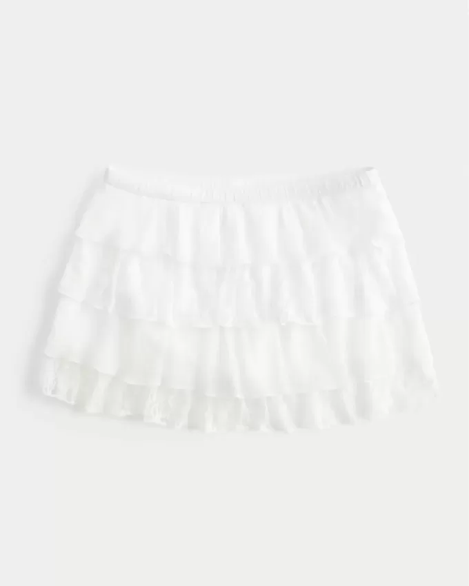 Gestufter Mini-Skort aus Spitzen-Chiffon Gestufter Mini-Skort aus Spitzen-Chiffon