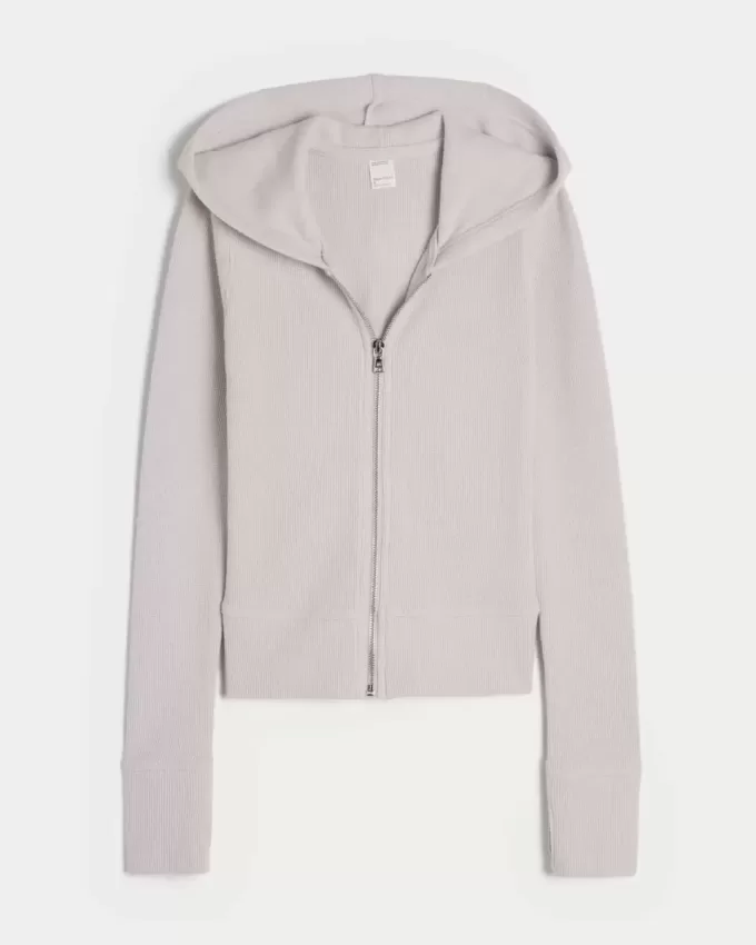 Gilly Hicks – Kapuzenjacke mit Waffelmuster und Reißverschluss Gilly Hicks – Kapuzenjacke mit Waffelmuster und Reißverschluss