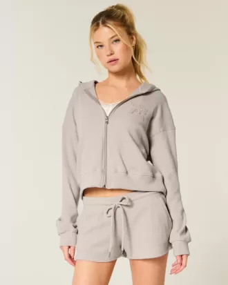 Gilly Hicks – Kapuzenpullover mit Waffelmuster und Reißverschluss Gilly Hicks – Kapuzenpullover mit Waffelmuster und Reißverschluss