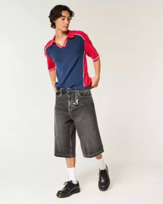 Halblange Skater-Baggy-Jeans in verwaschenem Schwarz