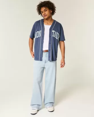 Hell verwaschene Super Baggy-Jeans mit New York-Grafik