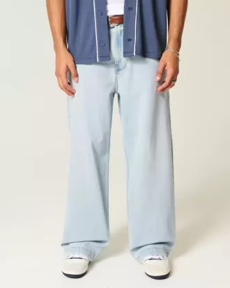 Hell verwaschene Super Baggy-Jeans mit New York-Grafik